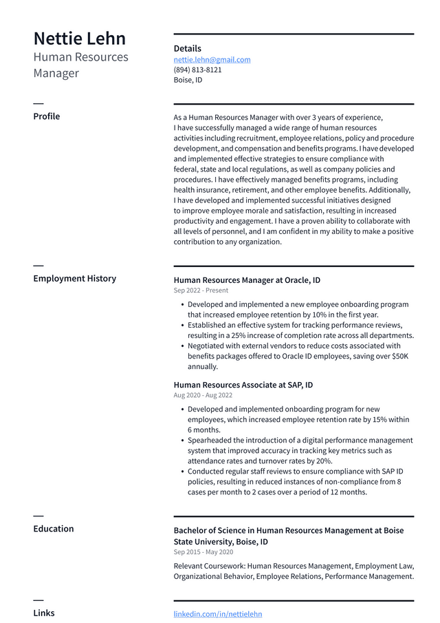 Walmart Human Resources Manager Resume Example