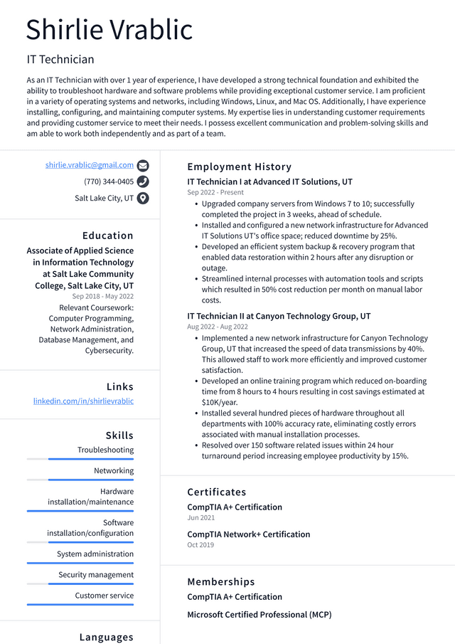 Walmart IT Technician Resume Example