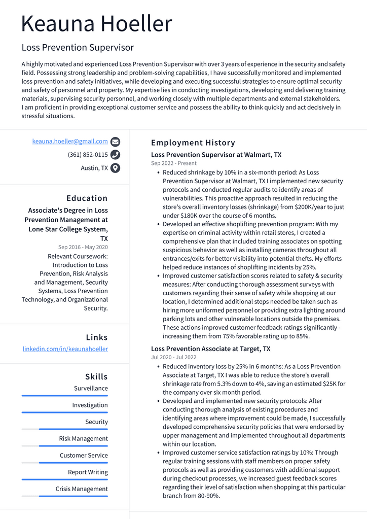 Walmart Loss Prevention Supervisor - Walmart Loss Prevention Supervisor Resume Example 7tXEH 724w 