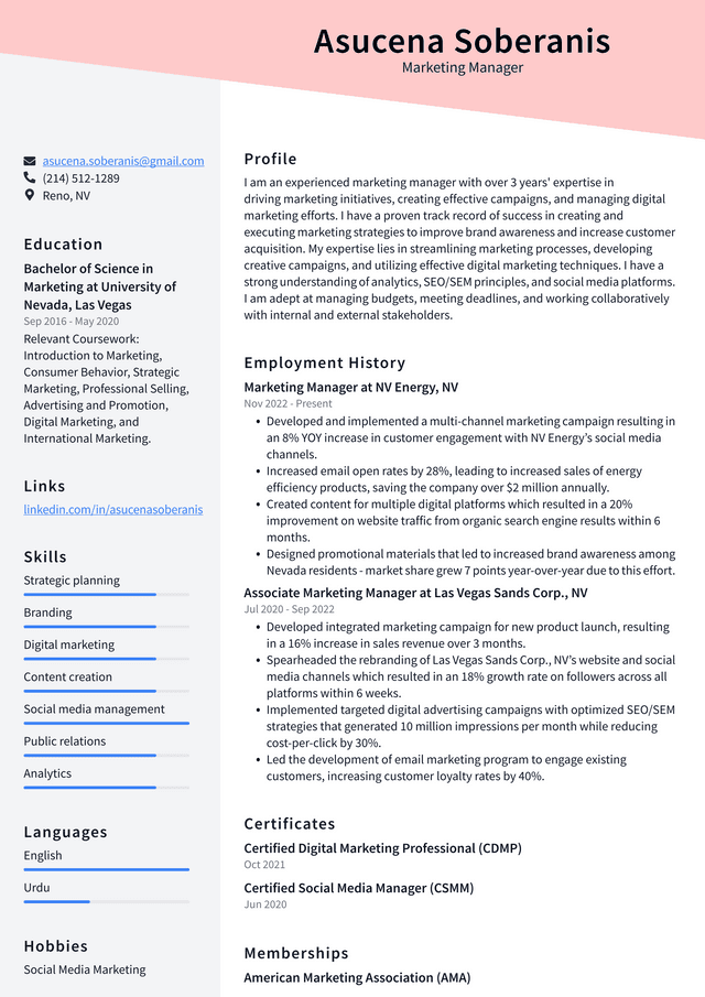 Walmart Marketing Manager Resume Example