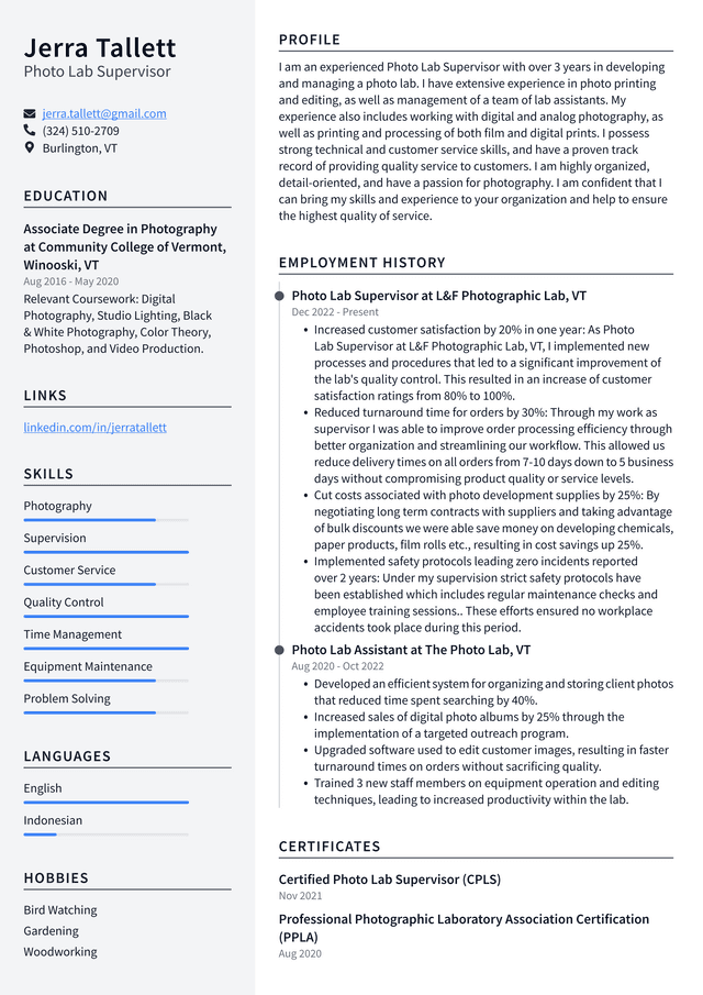 Walmart Photo Lab Supervisor Resume Example