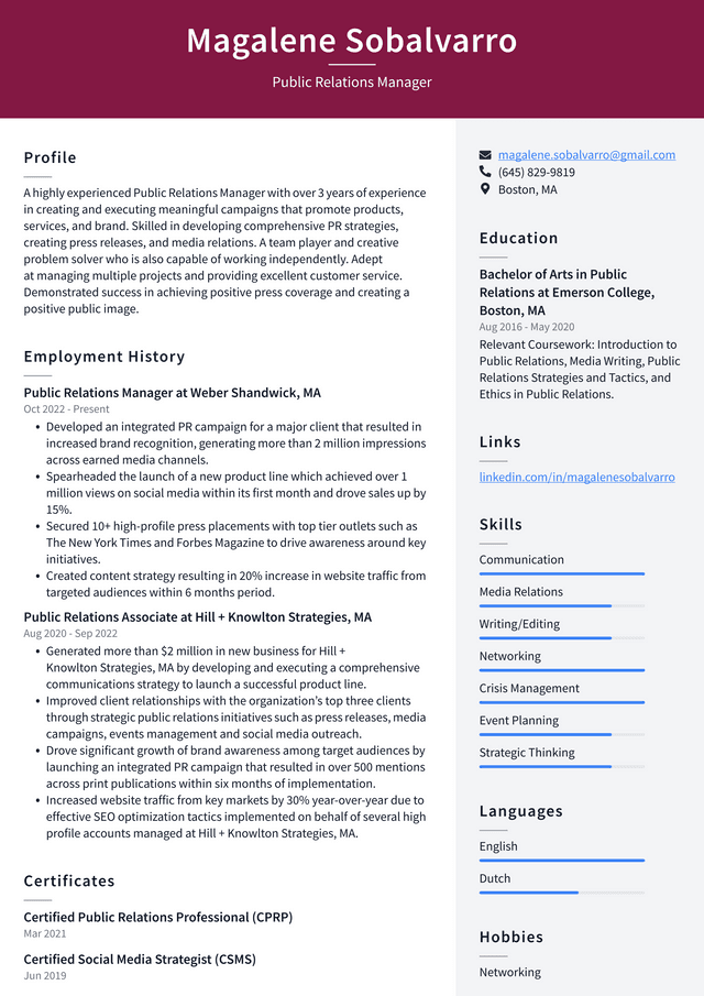 Walmart Public Relations Manager Resume Example
