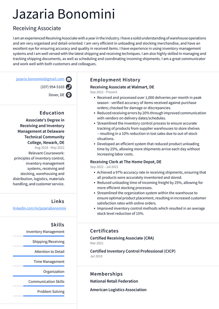 Walmart Receiving Associate Resume Examples ResumeCat
