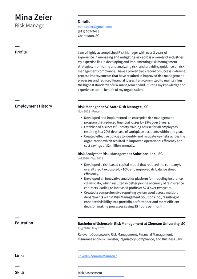 Walmart Risk Manager Resume Example