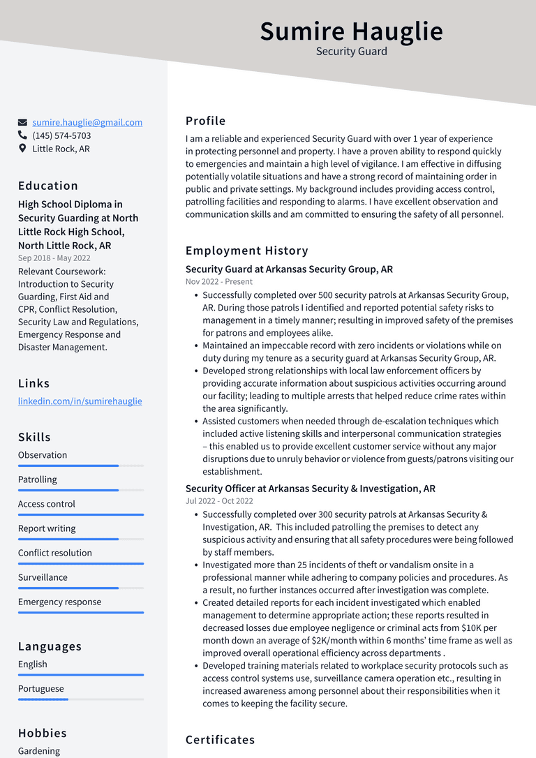 Walmart Security Guard Resume Examples ResumeCat