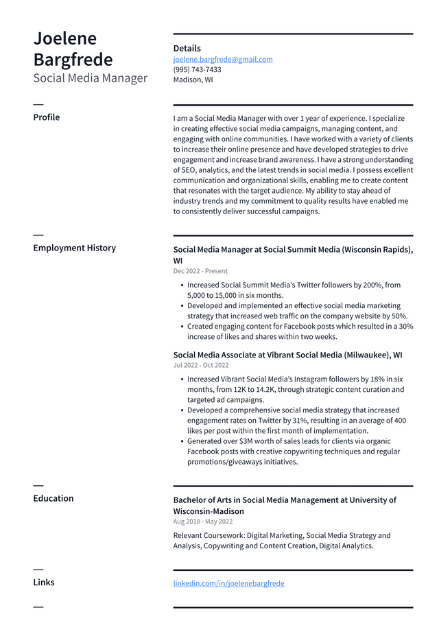 Walmart Social Media Manager Resume Example