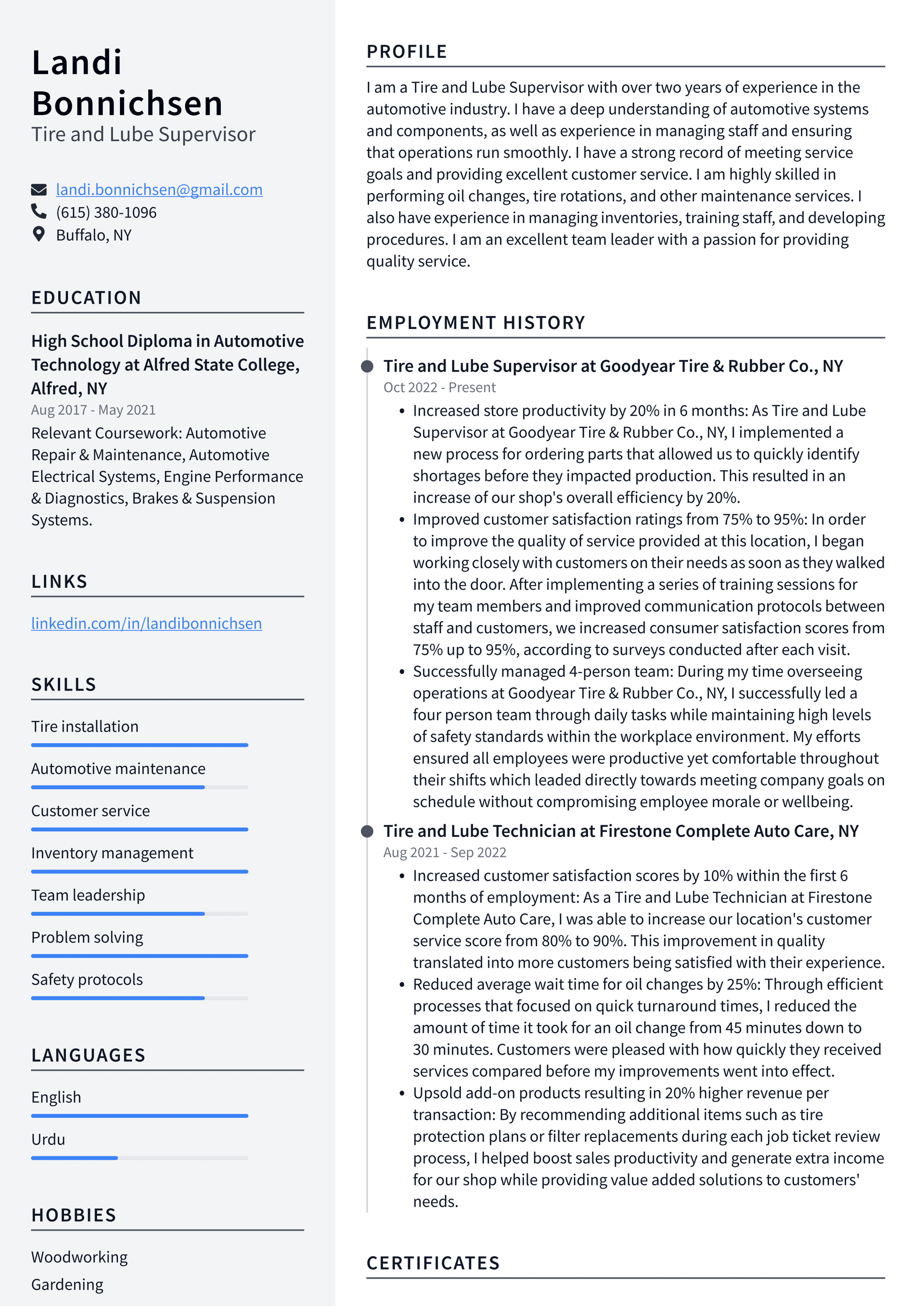 Walmart Tire and Lube Supervisor Resume Examples | ResumeCat