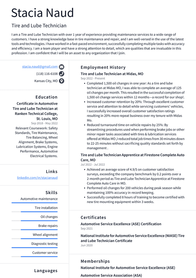 Walmart Tire and Lube Technician Resume Examples ResumeCat