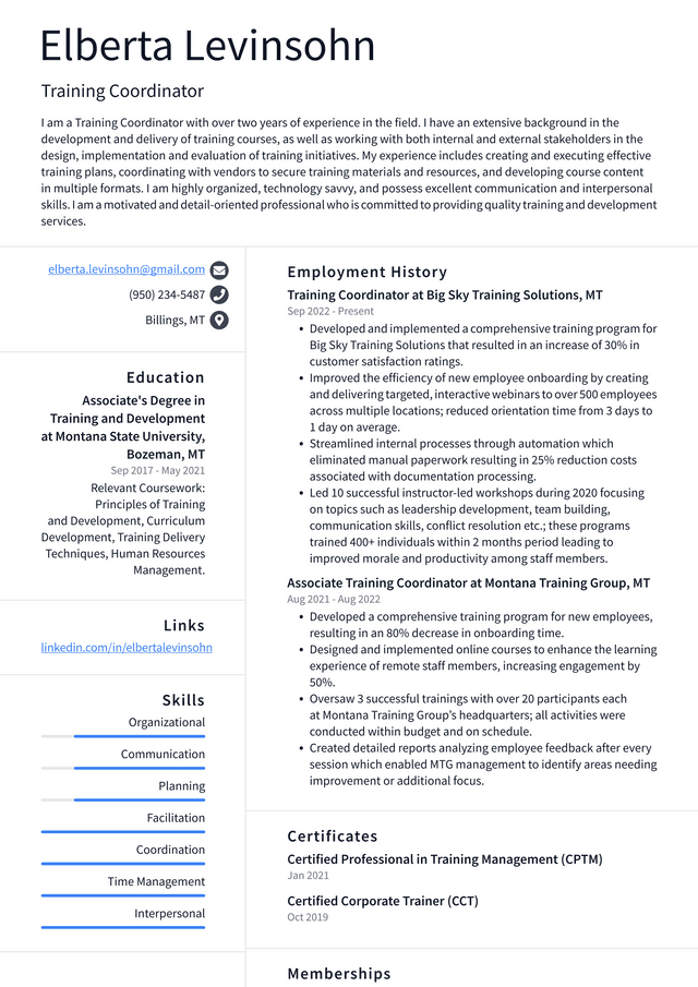 Walmart Training Coordinator Resume Example