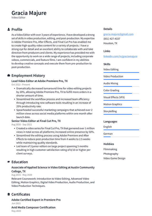 Walmart Video Editor Resume Example