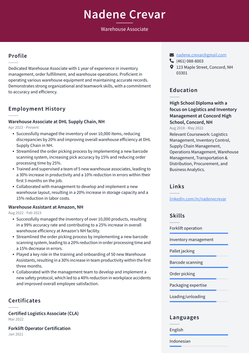 career summary for resume warehouse