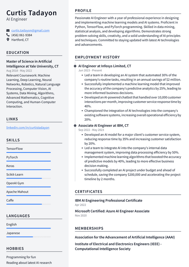 Zoom AI Engineer Resume Example