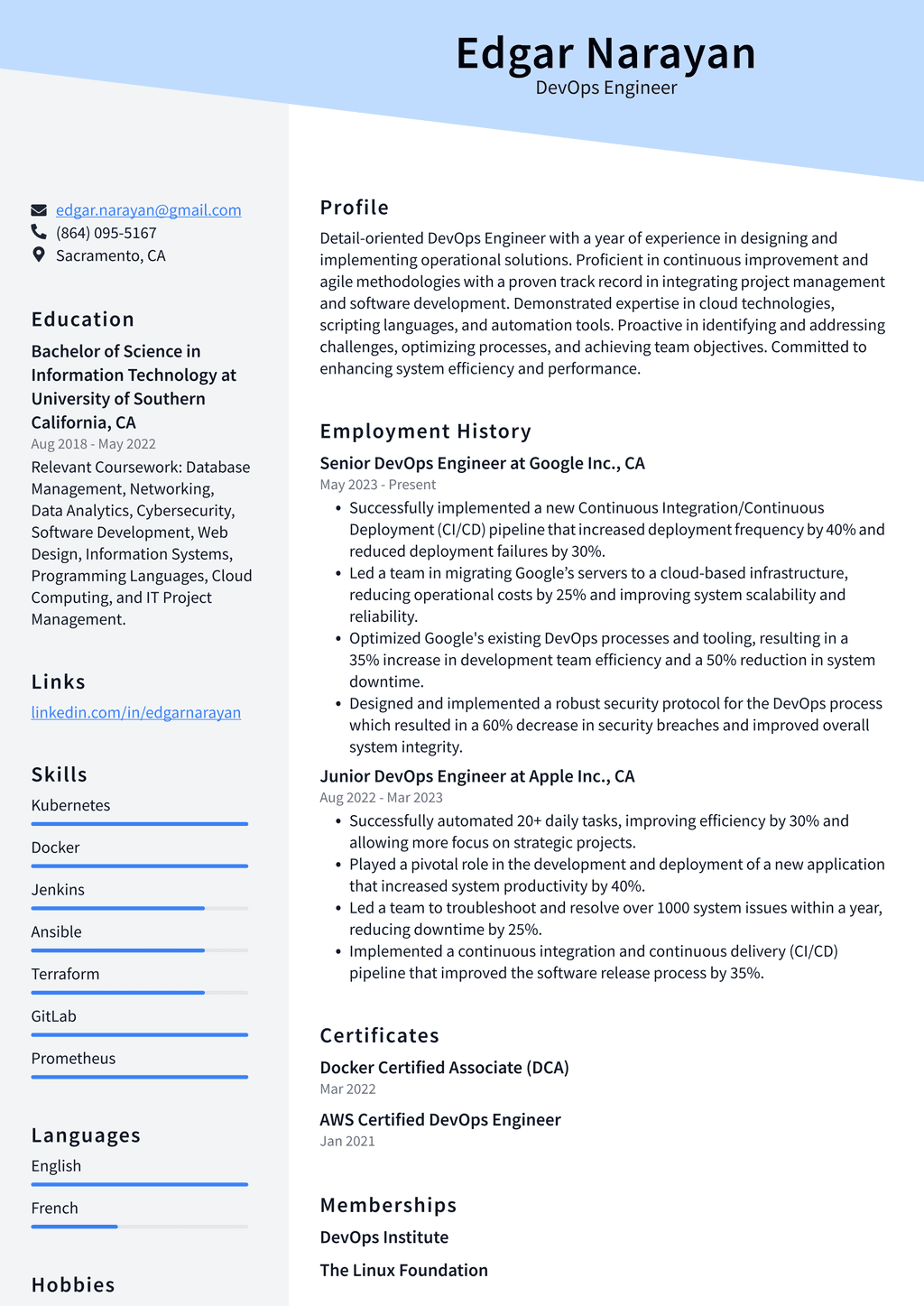 Zoom DevOps Engineer Resume Examples | ResumeCat
