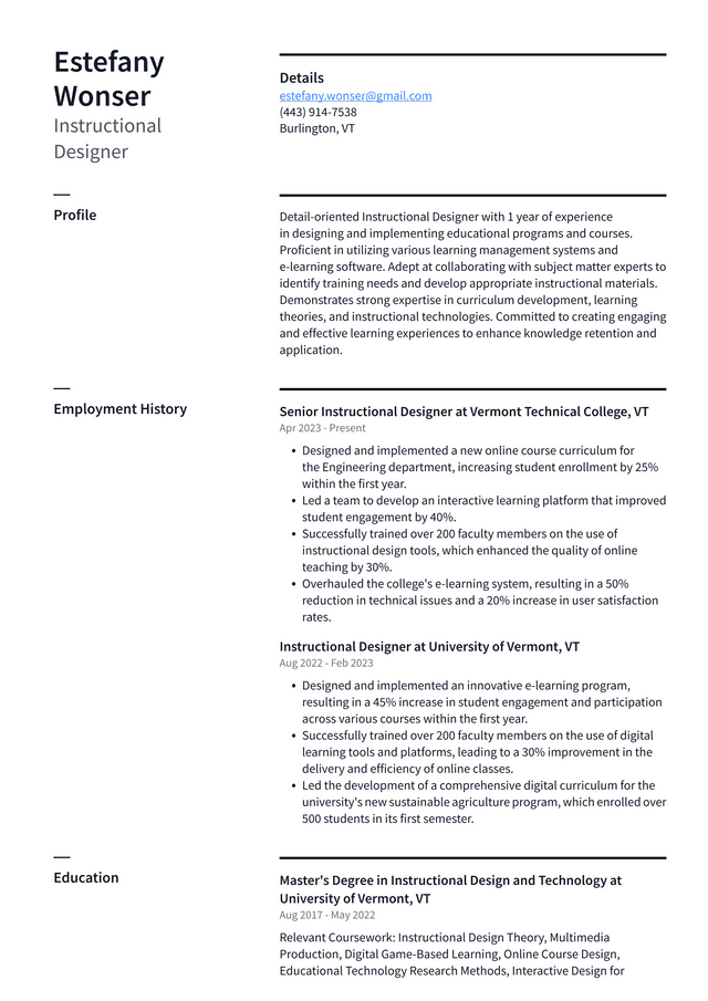 Zoom Instructional Designer Resume Example