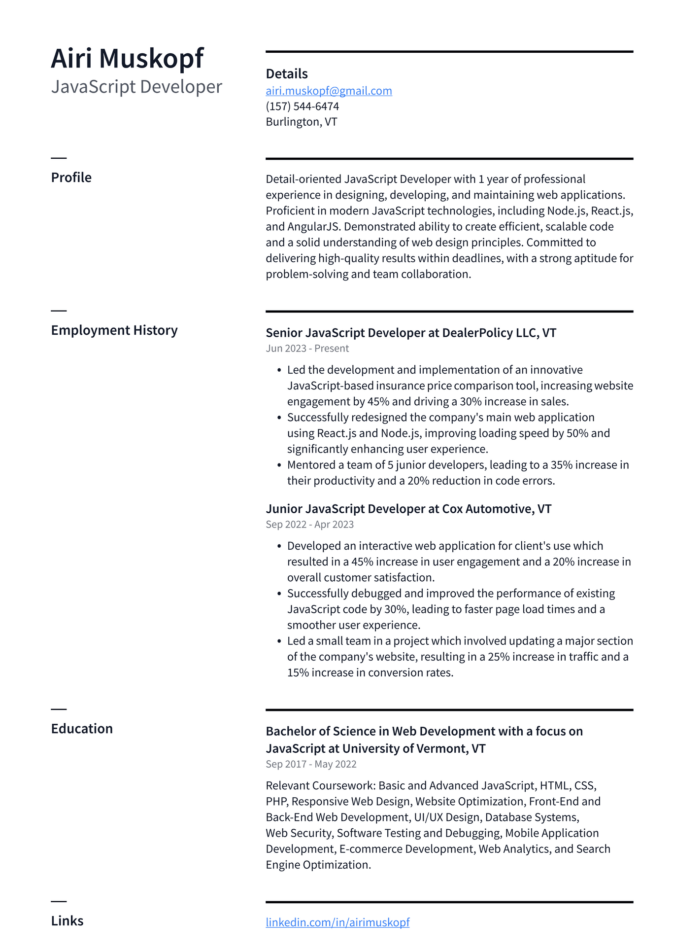 Zoom JavaScript Developer Resume Examples | ResumeCat