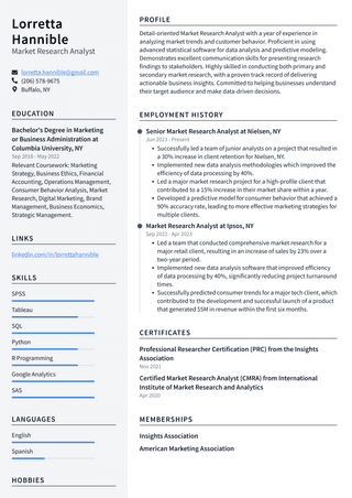 Zoom Market Research Analyst Resume Example