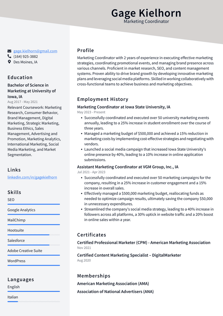 Zoom Marketing Coordinator Resume Examples | ResumeCat