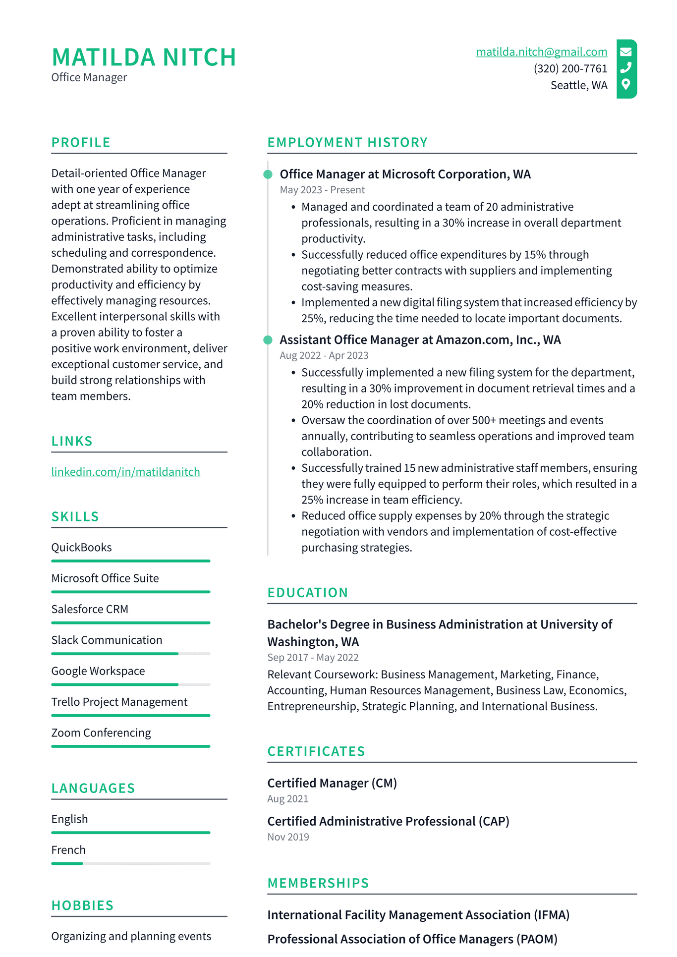 Zoom Office Manager Resume Examples | ResumeCat