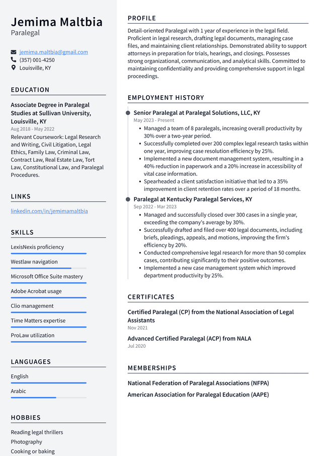 Zoom Paralegal Resume Example