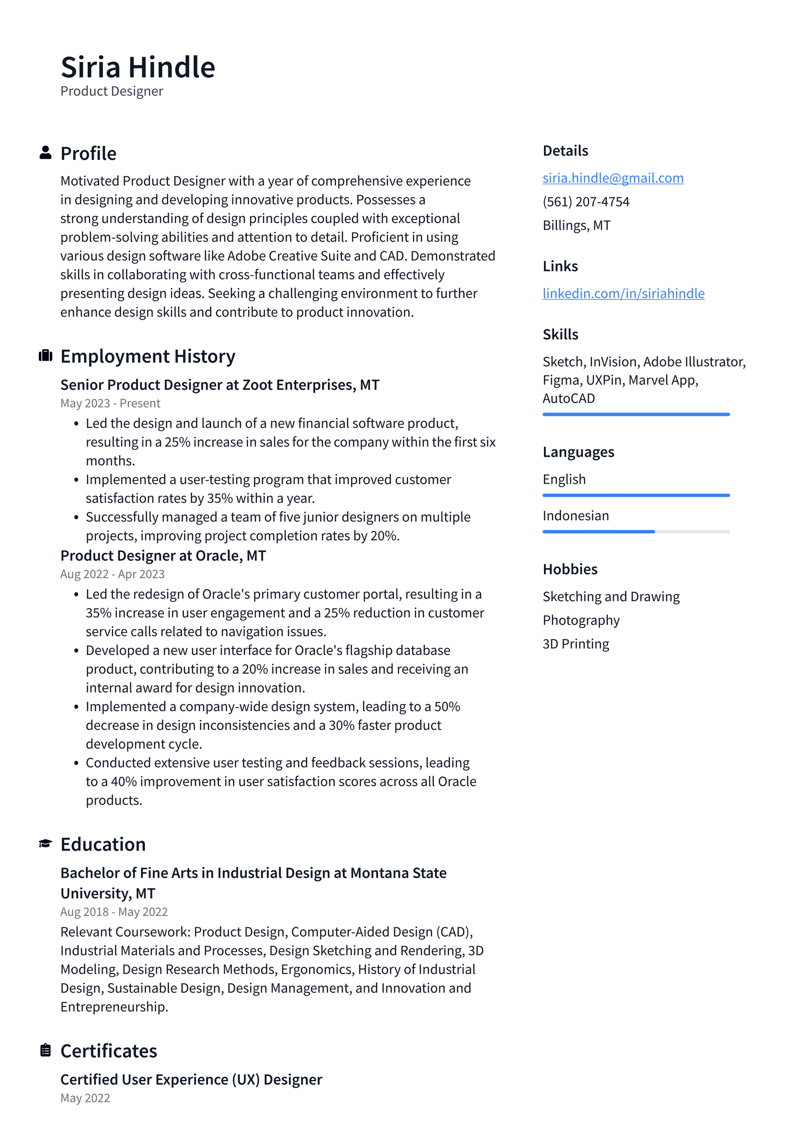 Zoom Product Designer Resume Examples | ResumeCat