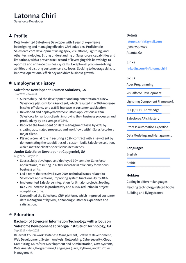 Zoom Salesforce Developer Resume Example