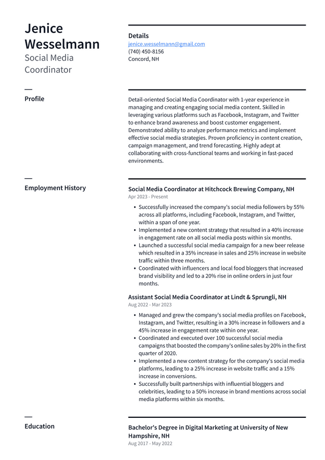 Zoom Social Media Coordinator Resume Example