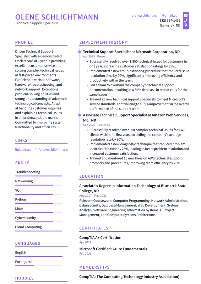 Zoom Technical Support Specialist Resume Example