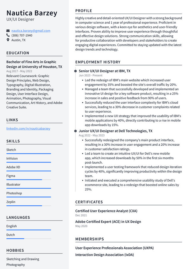 Zoom UX/UI Designer Resume Example