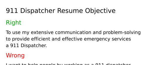 resume objective examples for 911 dispatcher