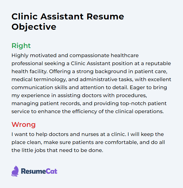 Clinic Assistant Resume Objective Example