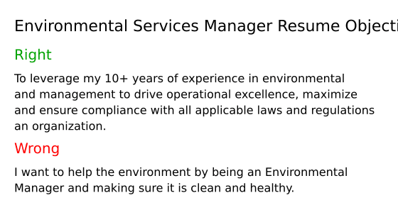 Top 16 Environmental Services Manager Resume Objective Examples