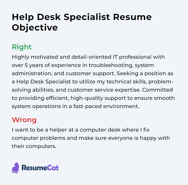 Help Desk Specialist Resume Objective Example