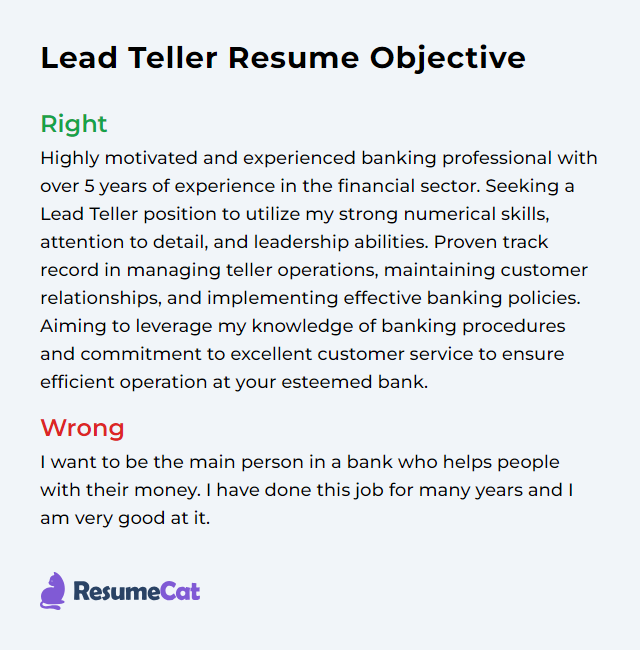 Lead Teller Resume Objective Example