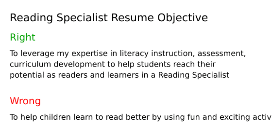 Top 17 Reading Specialist Resume Objective Examples
