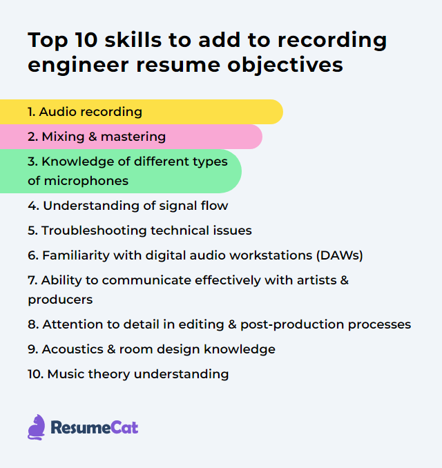 Top 16 Recording Engineer Resume Objective Examples