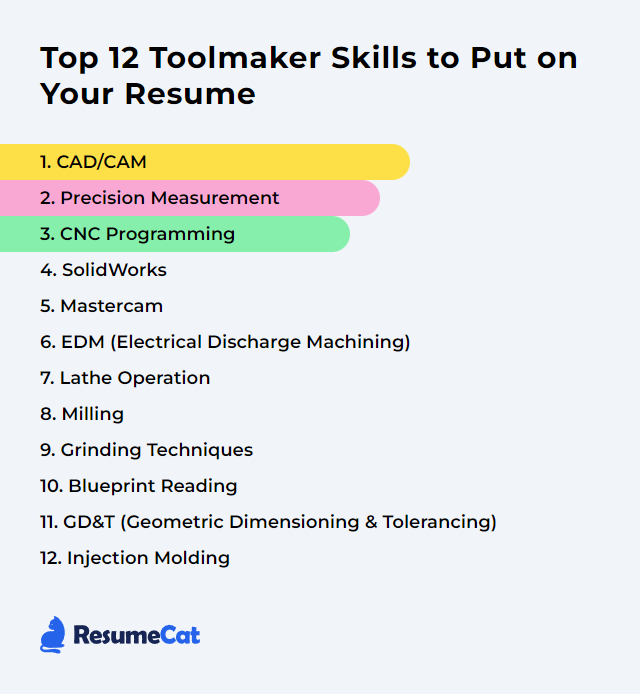 Top 12 Toolmaker Skills to Put on Your Resume