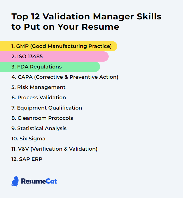 Top 12 Validation Manager Skills to Put on Your Resume